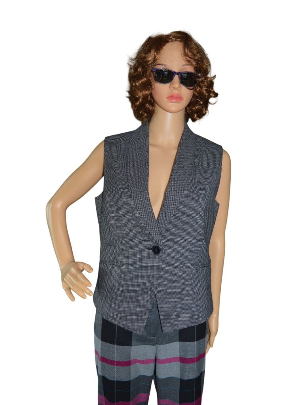 Y2K Investments Black White Suit Vest Women's Size 6 Petite Business Casual Indi